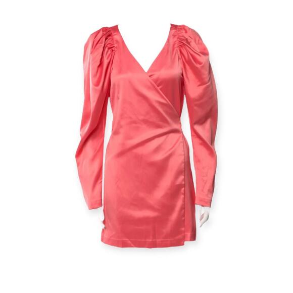 ROTATE Birger Christensen Shell Pink Satin Wrap Mini Dress NWT Size 42 (US 12) - Picture 2 of 15